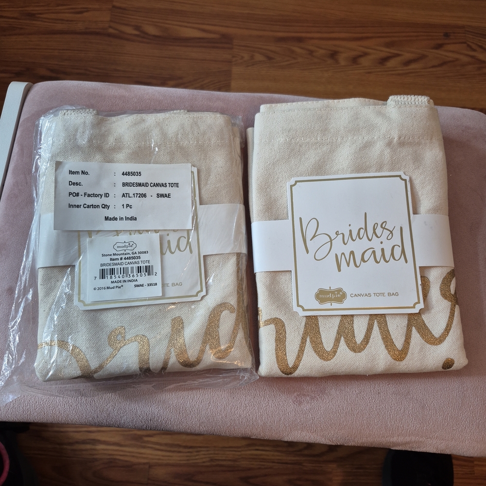 Mud Pie Bridesmaid Canvas Tote Bag - Cream and Gold